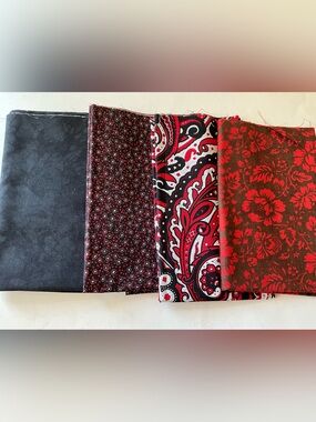 Quilting Fabrics Moda #13654 Black White Red Floral Paisley Solid Cotton